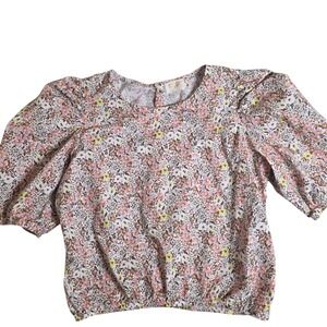 Nation LTD Floral Puff Sleeve Blouse Women Medium Pink Yellow 2220CPDA